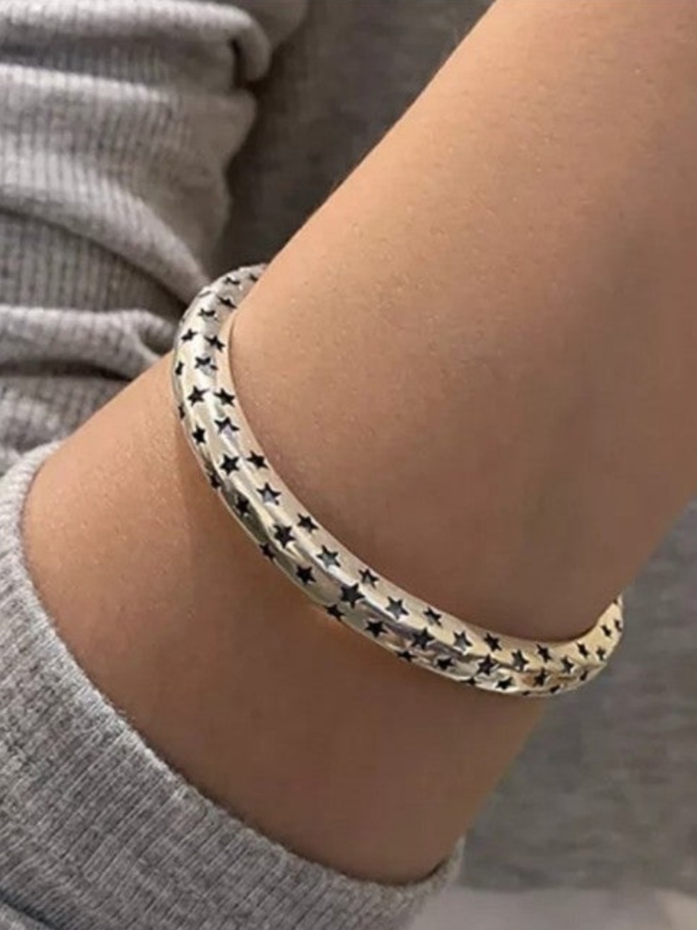 S925 Sterling Silver Star Cuff Bracelet Celestial Open Bangle Boho Jewelry - Picture 2 of 6